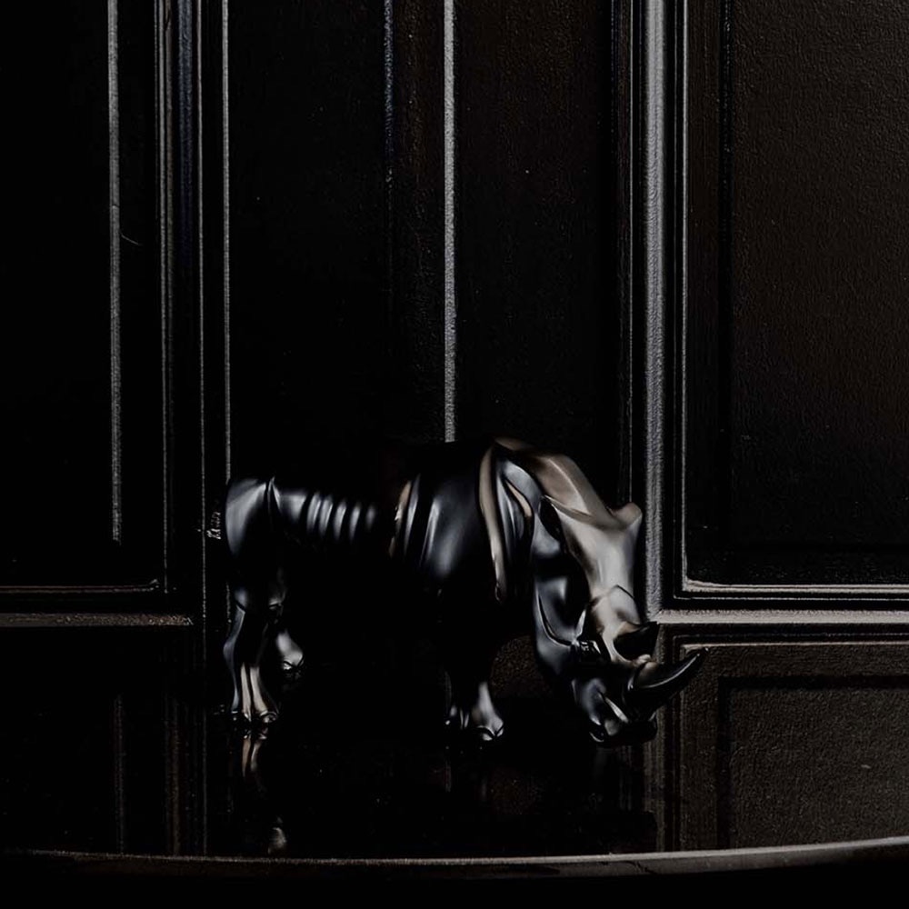 Lalique Black Crystal Rhinoceros Sculpture
